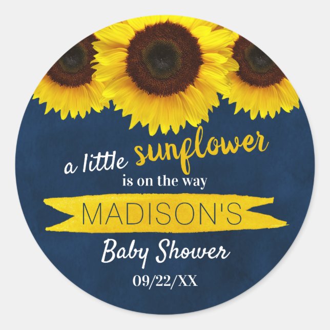Sticker Rond Un Petit Tournesol Est En Route ! Baby shower (Devant)