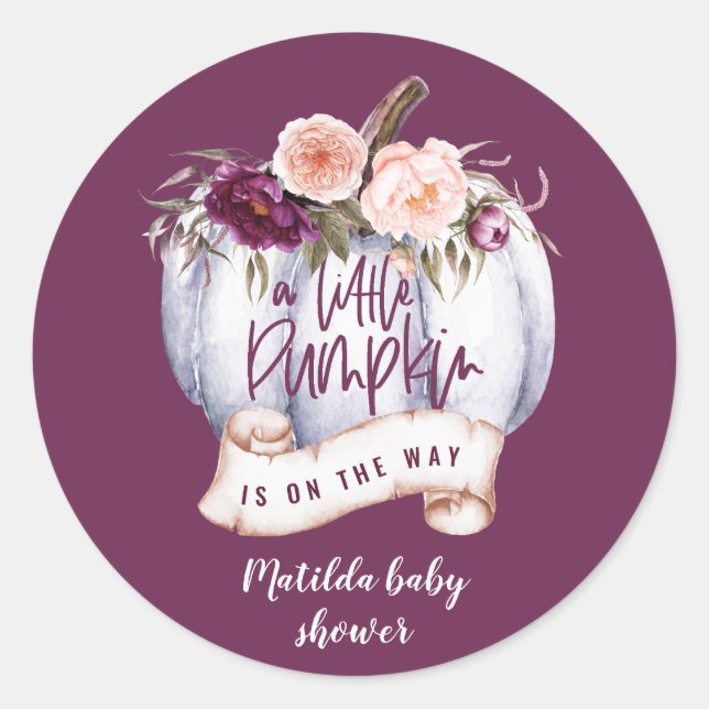 Sticker Rond Un peu citrouille à la fête du baby shower d'autom (Devant)