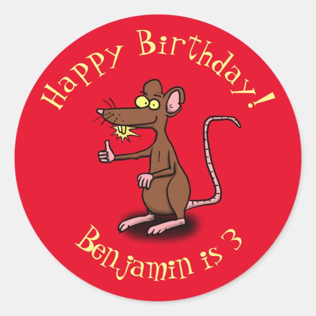 Sticker Rond Un rat brun mignon pouce vers le haut dessin animé (Devant)