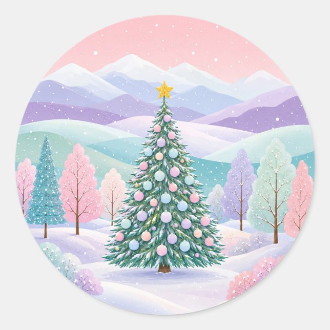 Sticker Rond Un rêve hivernal pastel (Devant)