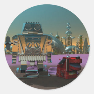 Sticker Rond Un robot et son bâton de chien