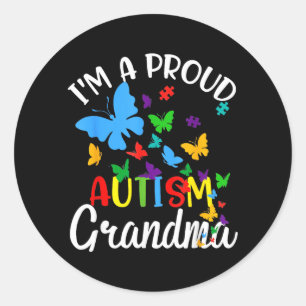 Sticker Rond Un ruban papillon de puzzle de grand-mère autiste 