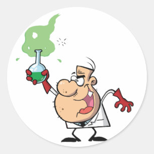 Sticker Rond Un scientifique fou tenant une potion verte