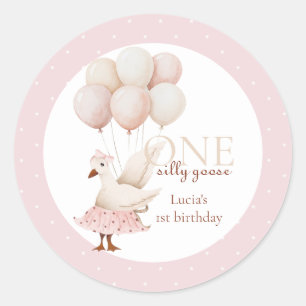 Sticker Rond Un Silencieux Goose Pink Pastel 1er Anniversaire