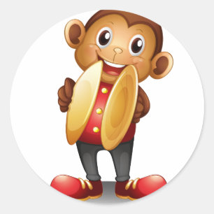 Sticker Rond Un singe tenant des cymbales