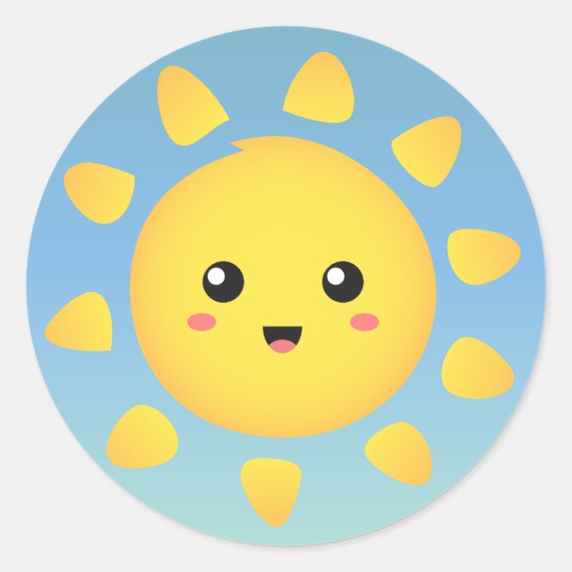 Sticker Rond Un soleil mignon et joyeux qui brille tout autour (Devant)