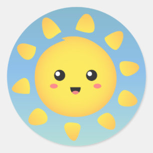 Sticker Rond Un soleil mignon et joyeux qui brille tout autour