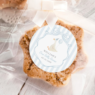 Sticker Rond Un sot Oie Bleu Bow premier anniversaire