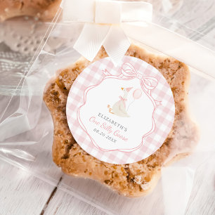 Sticker Rond Un sot Oie rose Bow premier anniversaire