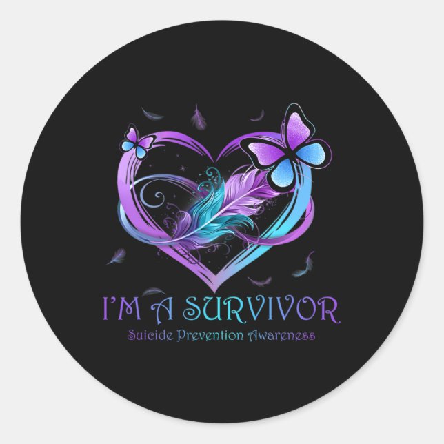 Sticker Rond Un Survivant Beurre Coeur Prévention du suicide Aw (Devant)