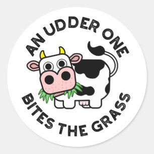 Sticker Rond Un Udder On Mord L'Herbe Funny Cow Pun