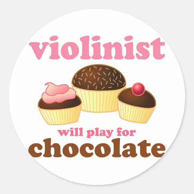 Sticker Rond Un violoniste jouera pour le chocolat (Devant)