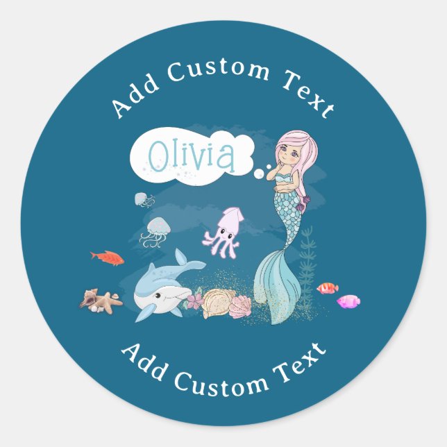 Sticker Rond Under the Sea Sweet Mermaid Personalized (Devant)