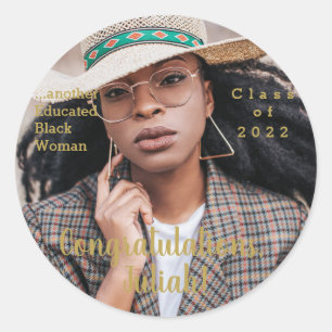 Sticker Rond Une autre femme noire éduquée Photo de fin d'étude