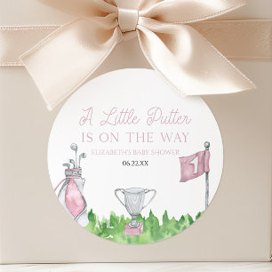 Sticker Rond Une Baby Shower de golf rose A Little Putter