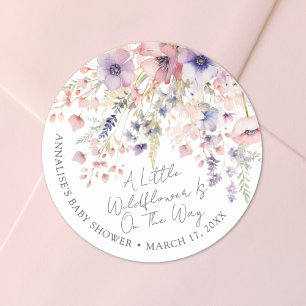 Sticker Rond Une Baby Shower Fleurie avec une Petite Fleur Sauv
