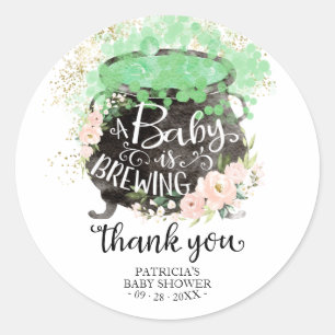 Sticker Rond Une Baby Shower Halloween Merci Un Bébé Est En Rou