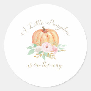 Sticker Rond Une Baby Shower petite citrouille fleurs roses