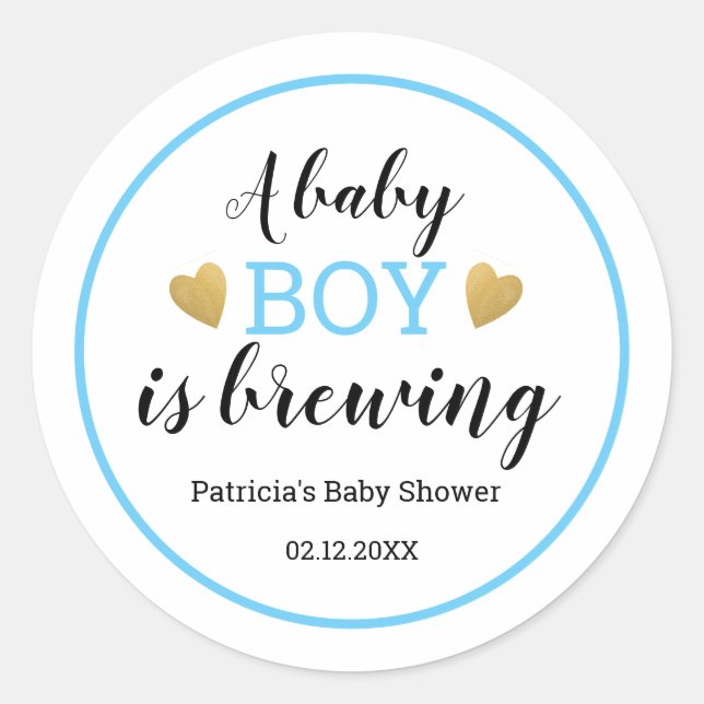 Sticker Rond Une Baby Shower pour un Bébé Garçon Merci (Devant)