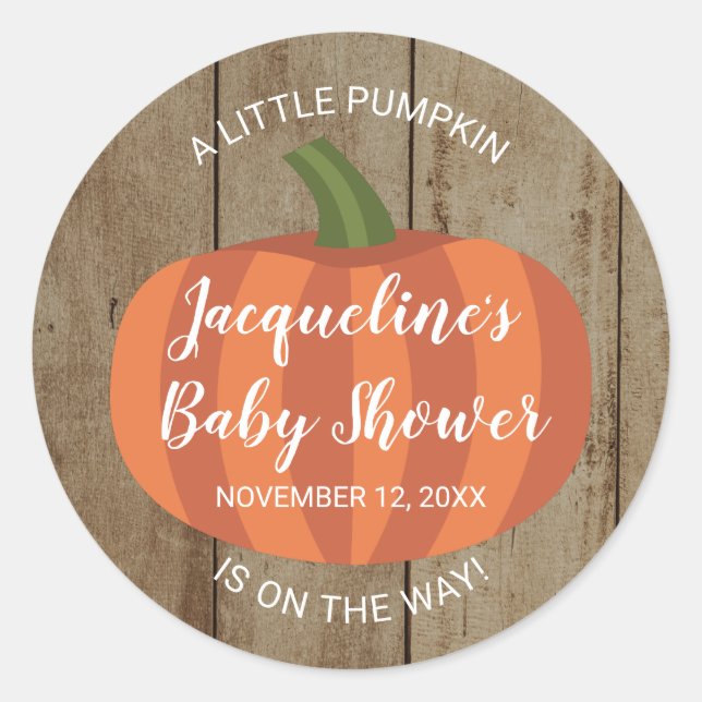 Sticker Rond Une Baby Shower rustique d'automne avec une petite (Devant)