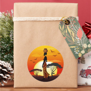 Sticker Rond Une belle femme africaine Silhouette sur les solei
