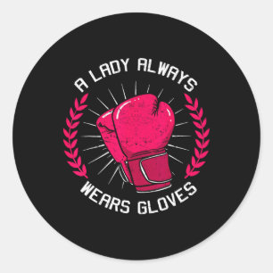Sticker Rond Une Dame Porte Toujours des Gants Boxeuse Boxeuse