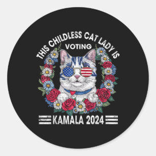 Sticker Rond Une Dame Sans Enfant Vote Kamala Harris 2024