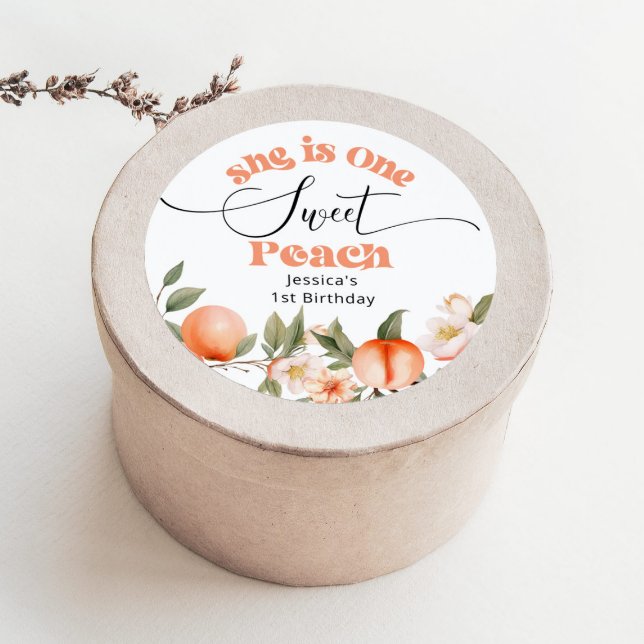 Sticker Rond Une douce aquarelle pêche 1er anniversaire (Créateur téléchargé)