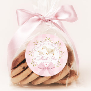 Sticker Rond Une drôle de oie rose à carreaux fantaisiste Merci