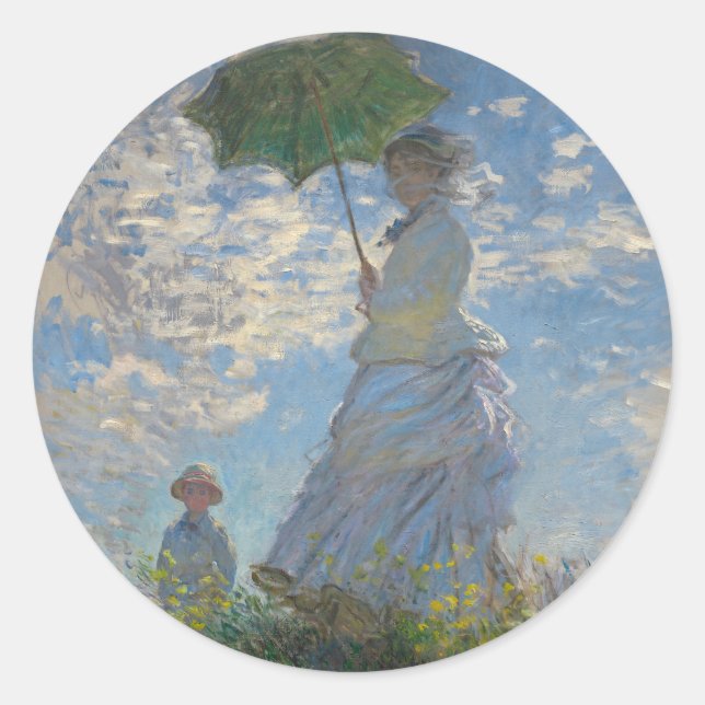 Sticker Rond Une femme Claude Monet avec un parasol (La promena (Devant)