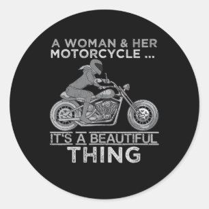 Sticker Rond Une Femme Et Son Cadeau D'Art Moto Pour Les Vélos