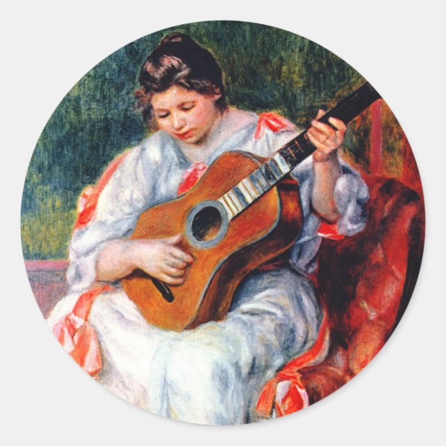 Sticker Rond Une femme jouant à la guitare par Pierre Renoir (Devant)