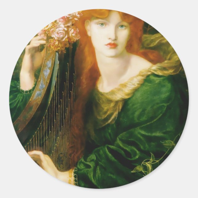 Sticker Rond Une Femme Jouant À La Peinture De Harpe (Devant)