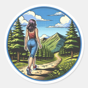 Sticker Rond Une femme Randonnée un procès pour la nature