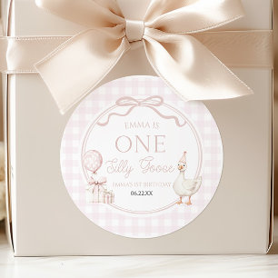 Sticker Rond UNE Fête d'anniversaire de 1 an Silly Goose Rose
