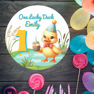 Sticker Rond Une fille de canard chanceuse 1ère fête d'annivers