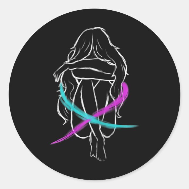 Sticker Rond Une Fille Pleure Introvert Un Défenseur De La Prév (Devant)