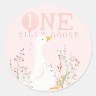 Sticker Rond Une fille rose d'oie sotte 1er anniversaire