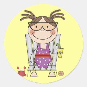 Sticker Rond Une fille se détendre à la plage Tshirts et cadeau