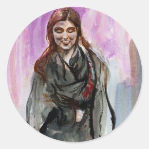 Sticker Rond Une fille souriante en noir