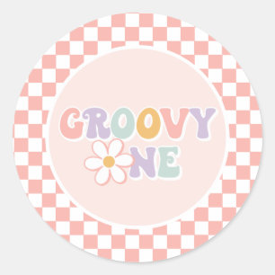 Sticker Rond Une fille Super Pink Daisy Checker
