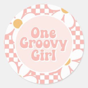 Sticker Rond Une fille Super Pink Daisy Checker