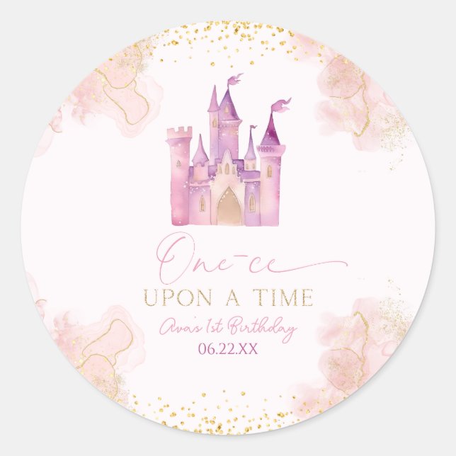 Sticker Rond Une fois Princesse 1er anniversaire fête (Devant)