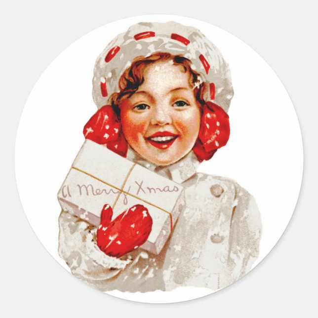 Sticker Rond Une joyeuse fille de Noël (Devant)