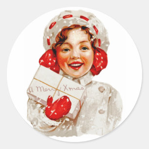 Sticker Rond Une joyeuse fille de Noël