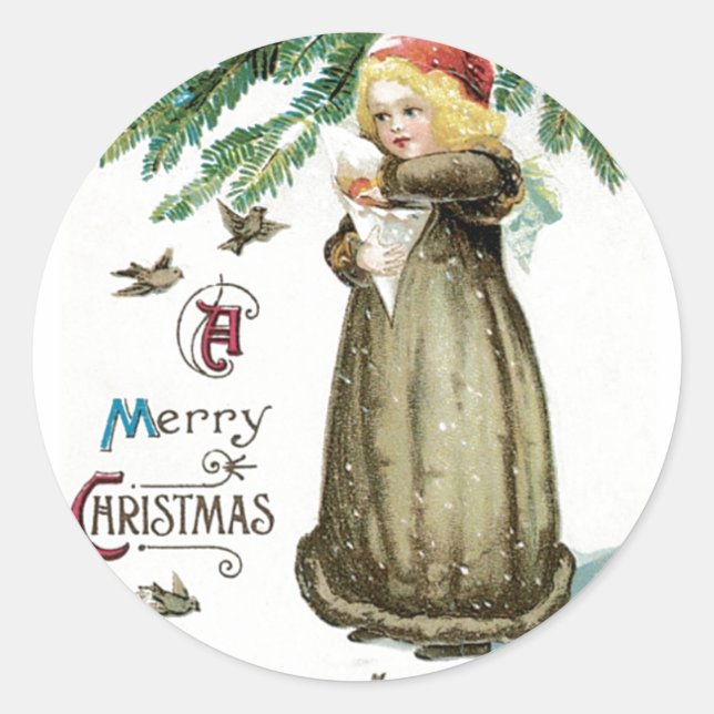 Sticker Rond Une joyeuse fille de Noël (Devant)