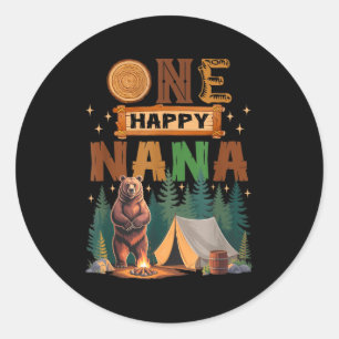 Sticker Rond Une joyeuse nana campeuse pour le 1er anniversaire