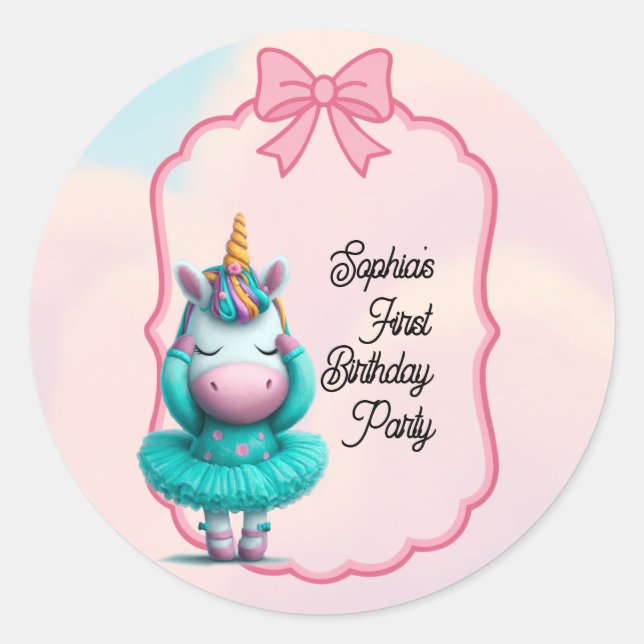 Sticker Rond Une licorne magique Invitation d'anniversaire (Devant)