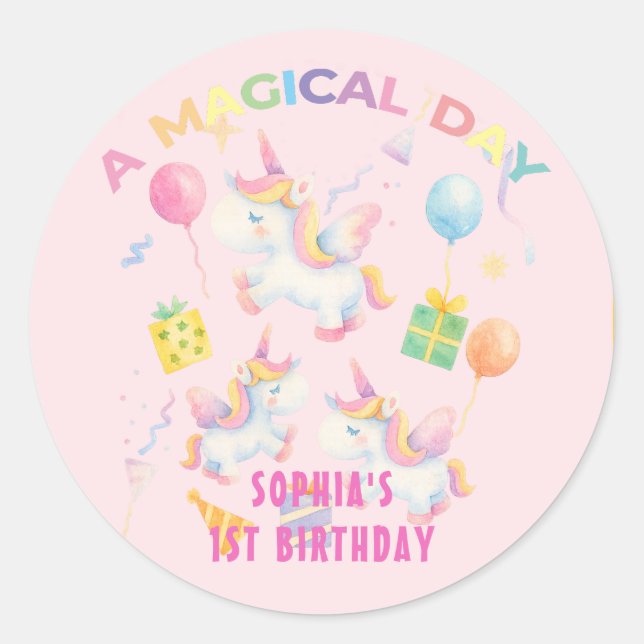 Sticker Rond Une licorne magique Invitation d'anniversaire (Devant)