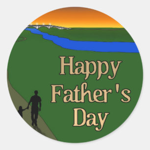 Sticker Rond Une marche tranquille du père et du fils